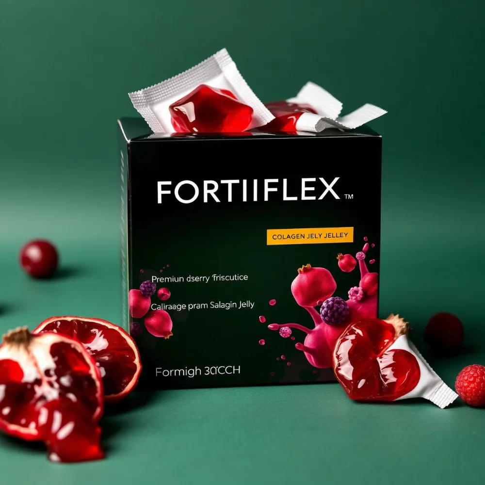 Kotak FORTIFLEX dengan sachet jeli kolagen sendi rasa berry